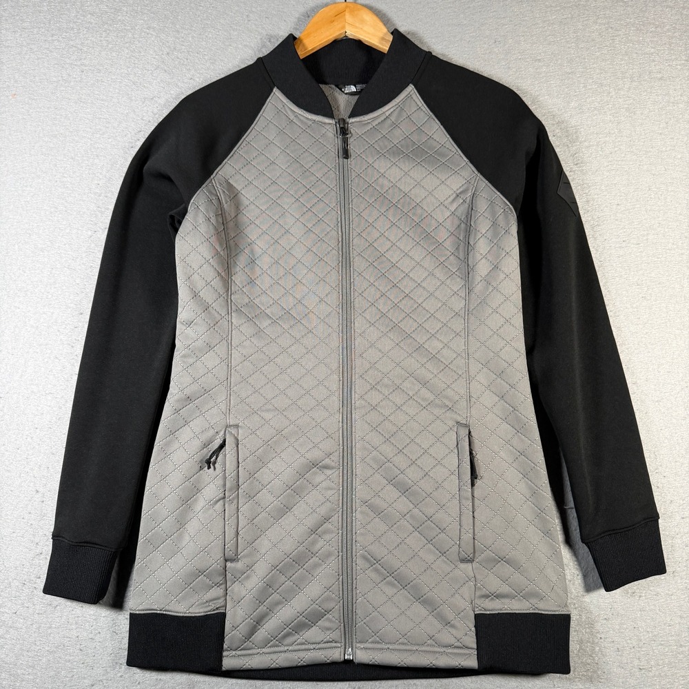 The North Face Womens Quilted Bomber Jacket Black Gray Full Zip Size Small